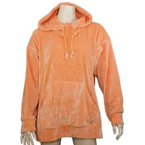Sugarfree Women's Velour Hoodie Pullover Kangaroo Pocket Creamsicle Orange L/XL